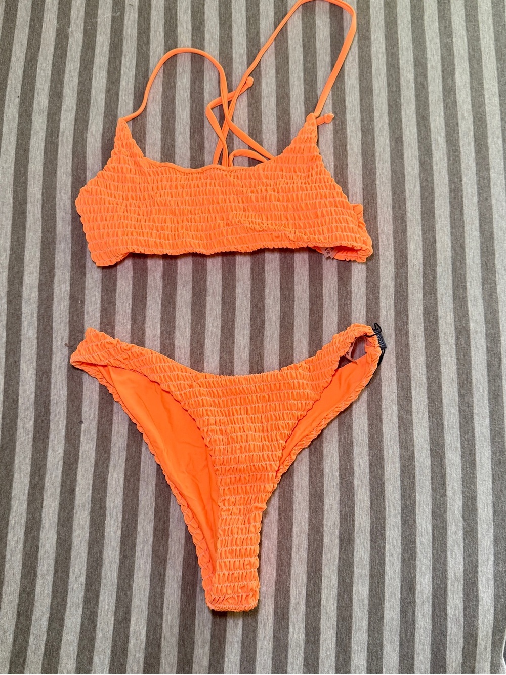 Zaful Neon Orange Smocked Two-Piece Bikini